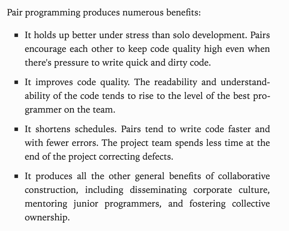 benefits from pair programming